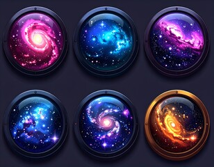 Six circular space icons