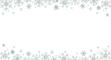 Fototapeta premium Delicate teal snowflakes and stars border a pristine white background perfect for winter holiday promotions and seasonal greetings projects