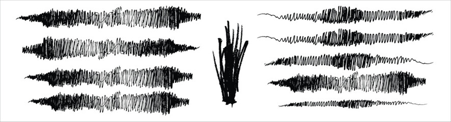 Hand Drawn Grunge Vector Set of Black Scribble Brush Strokes and Textured Dividers for Graphic Design
