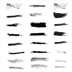 Black Grunge Brush Stroke and Underline Vector Set with Textured Paint and Ink Smears for Graphic Design

