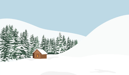 Christmas winter wonderland snow forest landscape backgound. Hand drawn vector illustration backdrop.