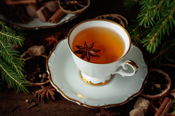 Christmas tea with spices and dried citrus slices.