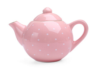 Beautiful pink teapot isolated on white. Child's toy