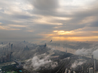 Fototapeta premium Wuhan city landmark skyline scenery