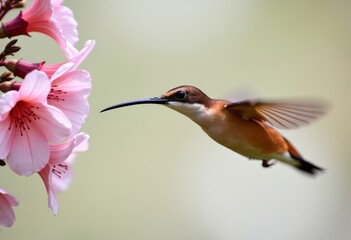 Fototapeta premium Hummingbird near pink flowers