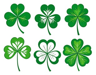 Six stylized shamrock designs
