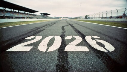 Painted 2026 on Racetrack Tarmac with Tire Marks Low Angle Motorsport Background