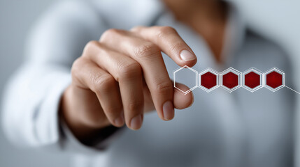 Hand Interacting with Hexagon Grid: A close-up shot captures a hand interacting with a virtual hexagon grid, signifying interaction and technology.