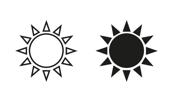 Vector of two sun icon in outline and filled black
