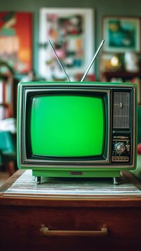 Televisor retro antiguo en sala de estar vintage 90's 80's