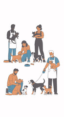 Fototapeta premium People with dogs interacting outdoors in a casual setting.