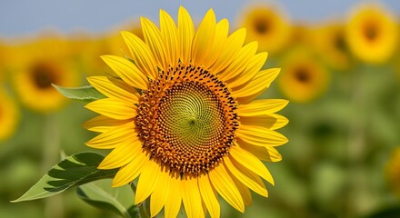 Fototapeta premium Vibrant Sunflower Field - A Close-Up of Summers Golden Bloom.