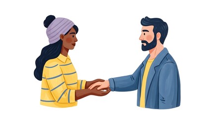 Diverse Man and Woman Shaking Hands, Symbolizing Agreement, Partnership, and Collaboration