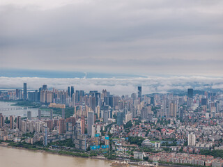 Naklejka premium Wuhan city landmark skyline scenery