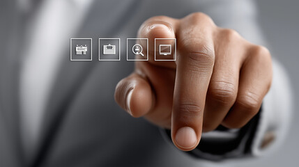 Digital Navigation: A finger points towards a series of icons in this modern image.