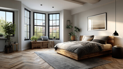 old industrial-style bedroom, made of wood