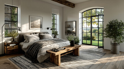 old industrial-style bedroom, made of wood