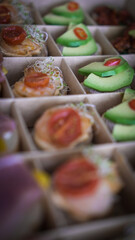 Avocado canapés with cherry tomato close up