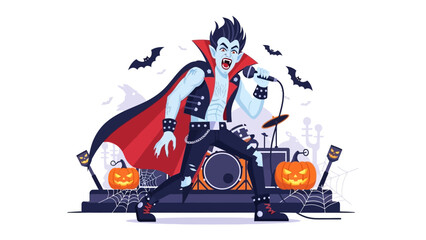 Obraz premium Vampire Rock Star Performance: A captivating illustration of a vampire rock star dominating the stage with a microphone in hand.