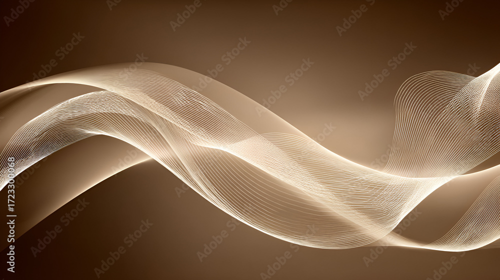 Aufkleber abstract wave design of thin luminous lines on a brown gradient background