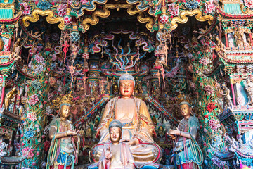Naklejka premium The Xiaoxitian hanging sculptures and painted paintings in Xi County, Linfen, Shanxi