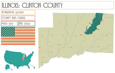 Large and detailed map of Clinton County in Illinois USA.
