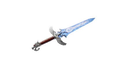 A beautifully crafted fantasy sword with intricate dragon detailing, isolated on transparent background, a symbol of power and adventure in a mythical realm