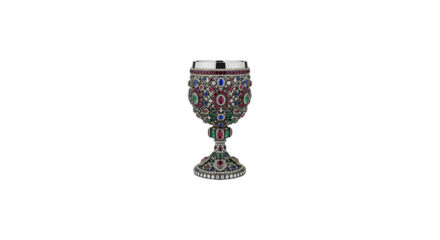 Exquisite jeweled goblet isolated on transparent background, a testament to opulent craftsmanship, adorned with vibrant gemstones and intricate detailing, a symbol of luxury