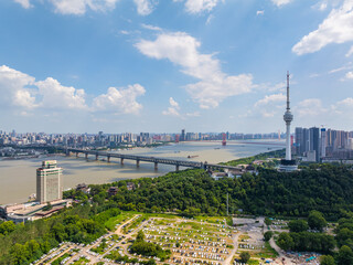 Obraz premium China, Hubei, Wuhan, summer, city, urban, scenery, sky, cloud, cumulus, sea of clouds, skyline, landmark, architecture, outdoor, aerial photography, high-rise building, skyscraper, technology, modern,