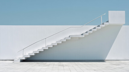Fototapeta premium White staircase against blue sky and wall
