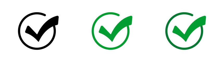 Three check marks with circular frames in black and green.