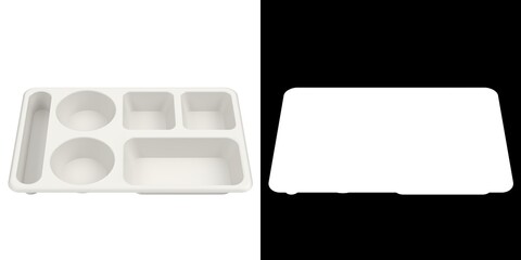 3D rendering illustration of an empty compartment meal tray, plastic version