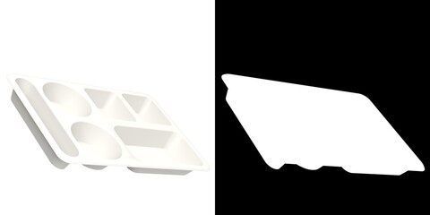 3D rendering illustration of an empty compartment meal tray, plastic version