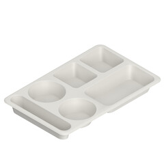 3D rendering illustration of an empty compartment meal tray, plastic version