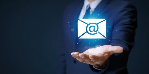 Businessman showing email icon for digital communication concept