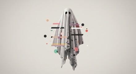 Ghost digital glitch effect on a light background. Halloween design with an internet error processing concept.