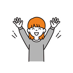 両手を広げて笑顔でバンザイする、若い女の子のシンプルな上半身ベクターイラスト素材