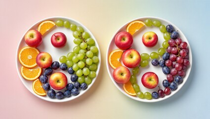 Plates of Fruits in Yin-Yang Pattern. Unique date concept