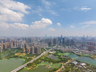 China, Hubei, Wuhan, summer, city, urban, scenery, sky, cloud, cumulus, sea of clouds, skyline, landmark, architecture, outdoor, aerial photography, high-rise building, skyscraper, technology, modern,