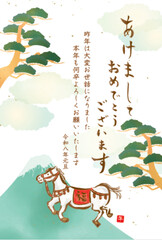 2026年富士山と馬の和風年賀状