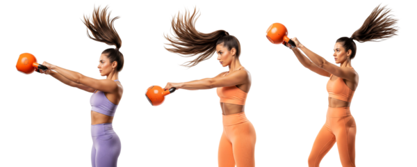 young womans exercising with dumbbells isolated on white
