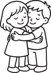 Shared Embrace of a bond: Two youthful figures, their eyes serenely shut, stand in a heartfelt embrace. conveying a scene of tranquility.