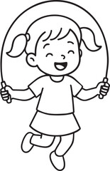 Energetic Jump Rope Fun: An illustration of a young girl with pigtails exuberantly jumping rope, conveying joy and active play.