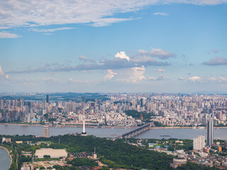 China, Hubei, Wuhan, summer, city, urban, scenery, sky, cloud, cumulus, sea of clouds, skyline, landmark, architecture, outdoor, aerial photography, high-rise building, skyscraper, technology, modern,