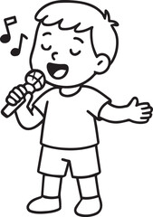 Harmony in Voice: A young, joyful boy with closed eyes expresses himself through singing with a microphone, sharing the emotional melody.