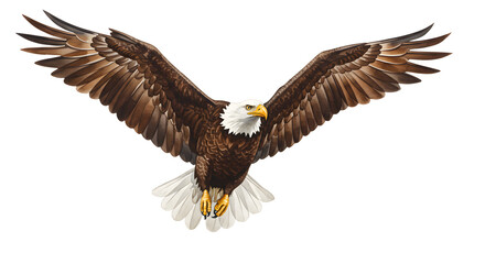 Obraz premium Majestic bald eagle soaring with wings spread, a symbol of freedom and strength, perfect for patriotic designs or nature-themed projects, showcasing power