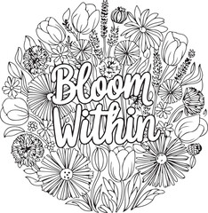 Wildflower Bouquet Line Art – Botanical Floral Composition Illustration