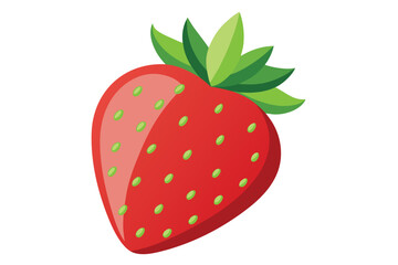 Obraz premium Vibrant Illustration of a Red Strawberry with Green Leaves and Seed Details