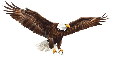 Obraz premium Majestic bald eagle soaring with wings spread wide, embodying freedom, power, and national pride in a striking, detailed illustration