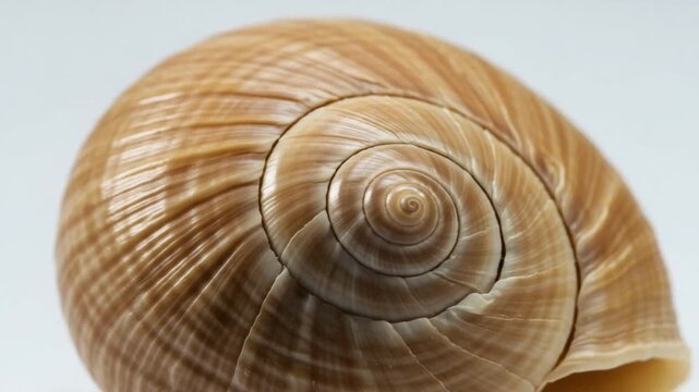 Close-up of a spiral snail shell on a white background